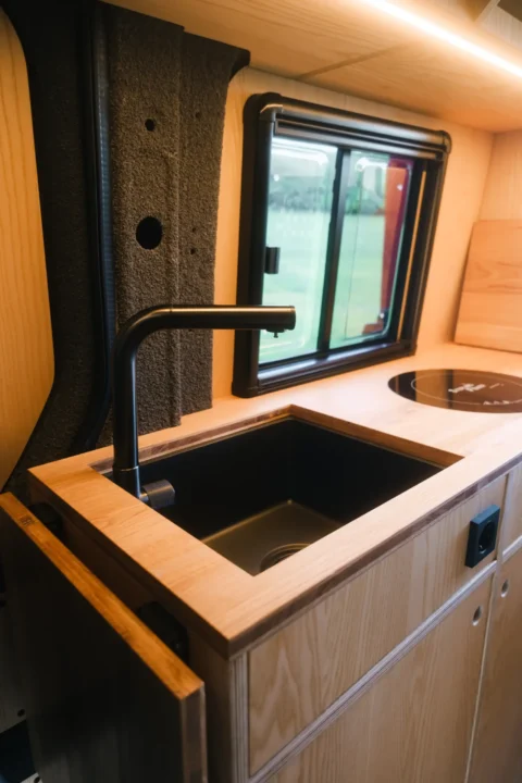 Küchenblock mit Spüle im MAN-Trailer Campervan